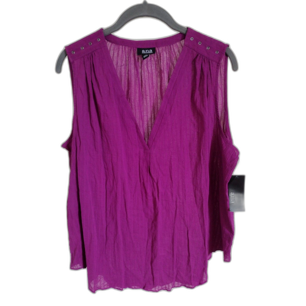 NWT a.n.a. Purple V-Neck Sleeveless Flowy Blouse Sz Large